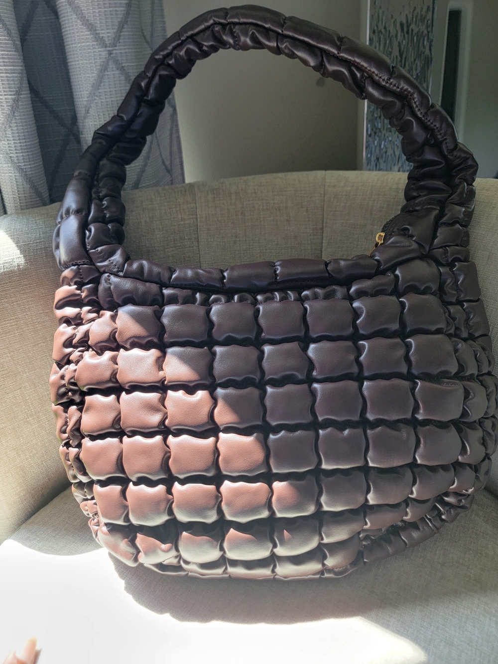 Padded Brown Quilted Shoulder Bag